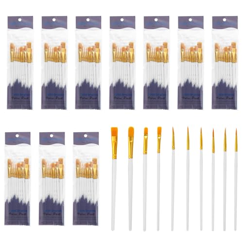 PATIKIL Paint Brushes Set, 100Pcs Acrylic Paint Brush Nylon Hair for Watercolor Oil Painting Miniature Detailing Rock Painting, White - color: White