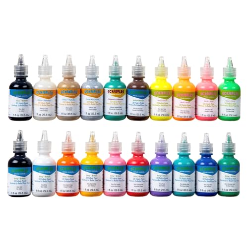 Bulk Buy: Scribbles Shiny 3D Paint - Pack of 20 Ultra Bright, Nontoxic & Permanent Dimensional Paints for Fabrics, T-shirts, Backpacks, Posters, Glass, Wood and More, 1 Fl Oz (Pack of 20)