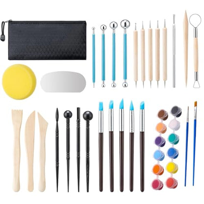 10 lb White Natural Air-Dry Clay + 30 pcs Pottery Tools + Storage Box,Ideal for Wheel Throwing,Hand Building,Sculpting;Great for All Skill Levels;Whiteware Clay for Pottery (White 10LB)