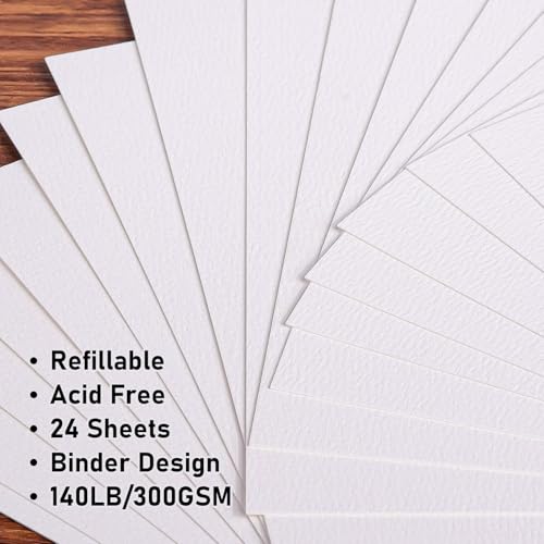 Watercolor Sketchbook A5 (8.3" x 5.8"), 24 Sheets 100% Cotton Hot Press 300GSM 140LB, Refillable Paper with Dual-Sided Consistent Texture, for Watercolor, Gouache, Acrylic & Mixed Media - color: Dark Brown