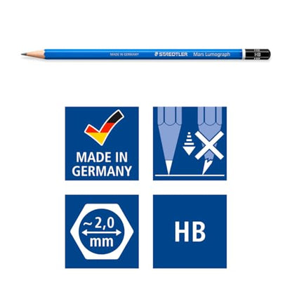 STAEDTLER Mars Lumograph Art Drawing Pencils (12-Pack) – Sustainable, Break-Resistant Graphite, Metal Case - style: Tin of 12