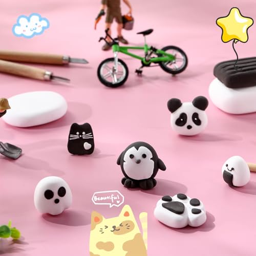 WinnerWhy 72 Pcs 38oz Air Dry Clay Modeling Magic Ultra Light Modeling Clay for Kids DIY for Sculpting Air Dry School Gift(White, Black) - color: White, black