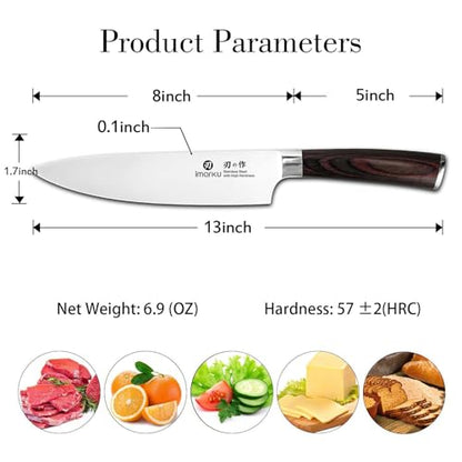 imarku Japanese Chef Knife - Sharp Kitchen Knife 8 Inch Chef's Knives HC Steel Paring Knife, Unique Gifts for Men and Women, Gifts for Mom or Dad, Kitchen Gadgets with Gift Box, Gyutou Knives - color: brown and silver