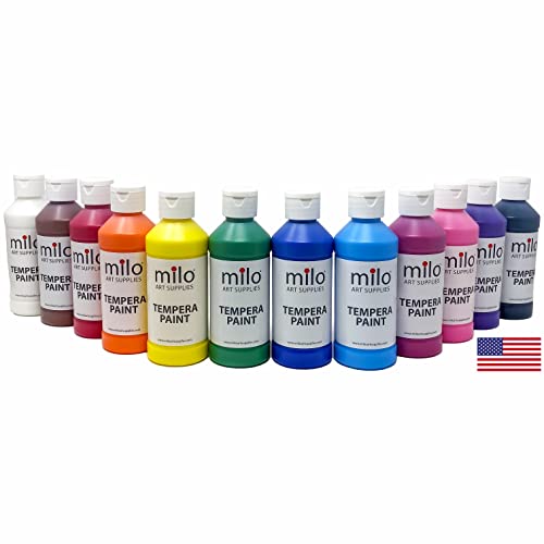 milo Washable Paint | 12 Colors 8 oz Bottles | Made in the USA | Safe and Non-Toxic Tempera Paint for Arts & Crafts, Poster, Window, Classroom, School - style: Primary Tempera 12 x 8 oz Bottles