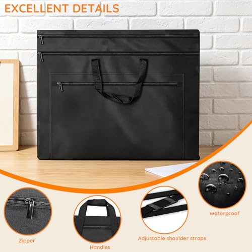 ZKOO Light Weight Art Portfolio Bag, 36 x 48 Extra Large Art Portfolio Case with Detachable Shoulder Strap, Carrying Storage Case for Artwork, Canvas, Poster, Sketching, and Drawing (Black) - size: 36 x 48