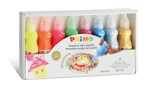 Primo Tempera Paint Bottle Set, 50ml, 8-Colors, Fluorescent & Metallic - color: Fluorescent + Metallic, size: 1 Count (Pack of 1), style: SET