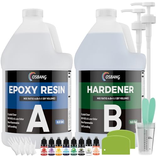 Epoxy Resin 1 Gal for Beginner & Crafter, Crystal Clear Epoxy Resin for Casting, Coating, Jewelry Making & DIY, Hard Type No Bubble Non-Yellowing Deep Pour Resin(0.5 Gal×2) - size: 1 Gal