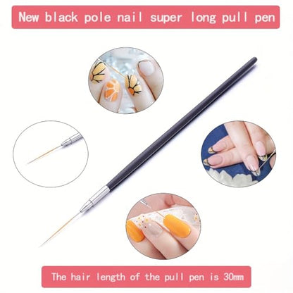 Pro Nail Art Long Striping Brush, 30mm Fine Liner Brushes for Nails, Precision Striper Pen with Acrylic Handle for Thin Lines, Intricate Details & DIY Nail Design