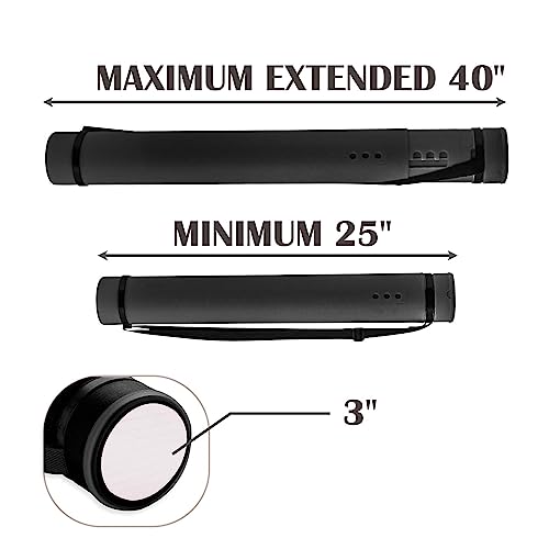 JJRING Black Poster Tube, 25" to 40" Extendable Poster Storage Holder Tube with Carrying Strap, Poster Carrying Case for Blueprints, Scrolls, Maps and Architect Papers - color: Black