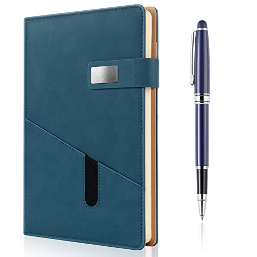 A5 Blank Journal Notebook, Refillable Hardcover Leather Sketchbook with Pocket and Magnetic Buckle, 240 Pages Thick Travel Sketchbooks for Drawing and Writing, 80gsm Unlined Journal for Men and Women - color: Navy blue, size: A5 Blank Paper