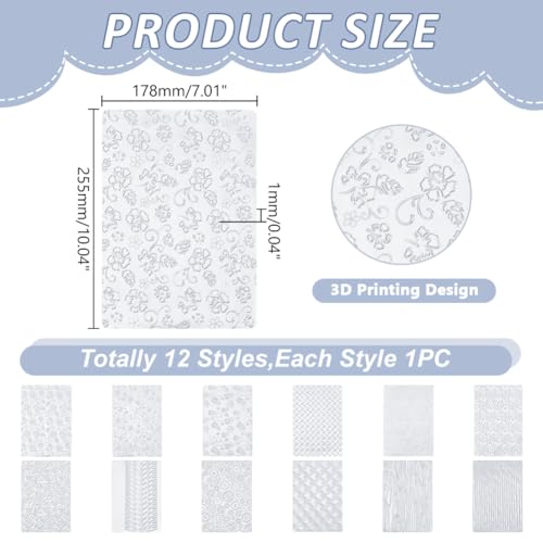 HOBBIESAY 12Pcs Clay Texture Sheet Boho Clay Texture Mats 7x10 Inch Polymer Clay Embossing Tools for Adult Women Earrings Jewelry Making