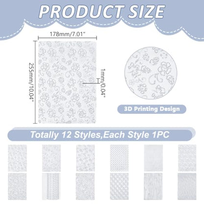 HOBBIESAY 12Pcs Clay Texture Sheet Boho Clay Texture Mats 7x10 Inch Polymer Clay Embossing Tools for Adult Women Earrings Jewelry Making