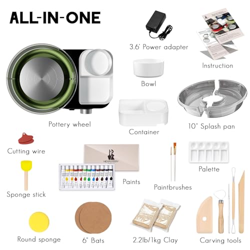 Pottery Wheel for Adults - Complete Pottery Tools Kit for Beginners, 6" Turntable Two-Way Rotation Adjustable Speed, 2.2 lbs. Air Dry Clay, Mini Clay Making Pottery Wheel with Storage Design (Green) - color: Green