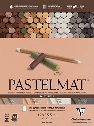 Clairefontaine Pastelmat Glued Pad - Palette No. 2 - (12 x 15 3/4 Inches) 30 x 40 cm - 360g - 12 Sheets - Sienna, White, Brown, Charcoal Grey - color: Sienna, White, Brown, Charcoal Grey, size: 30 x 40 CM