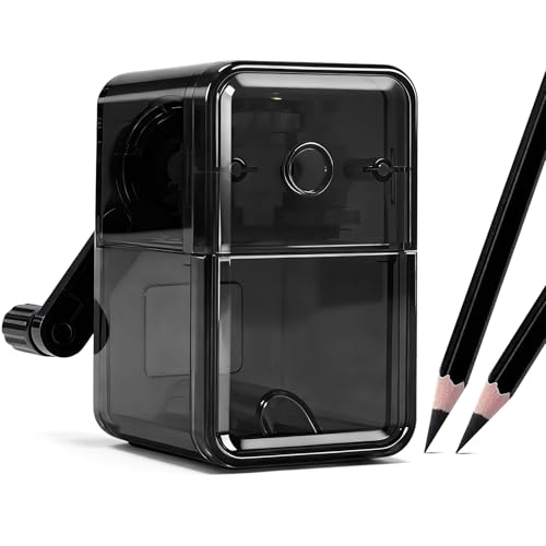 Manual Pencil Sharpener, Labor-Saving Hand Crank Automatic Pen Entry, for 6.5-8 mm Pencils and Colored Pencils with 2 Levels of Pencil Sharpness，for Kids, Students, Classroom, Home and Office (Black) - color: Black