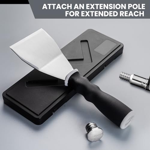 Mister Rui Bent Heavy Duty Scraper, 3" Bent Scraper with Pole Socket Hammer End, Stainless Steel Bent Blade with Anti Slip Rubber Handle, Heavy Duty Paint Remover Scraper Tool - color: Gray