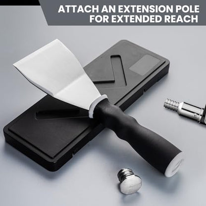 Mister Rui Bent Heavy Duty Scraper, 3" Bent Scraper with Pole Socket Hammer End, Stainless Steel Bent Blade with Anti Slip Rubber Handle, Heavy Duty Paint Remover Scraper Tool - color: Gray