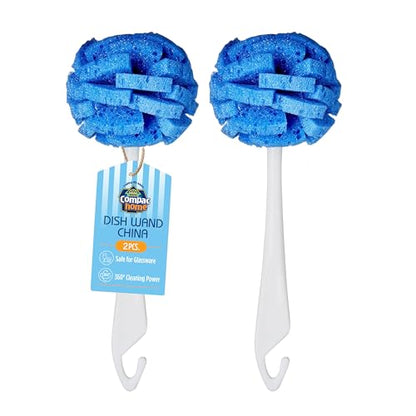 Compac Home Dish Wand China Durable Foam Sponge Petals Brush and Clean Dishes, Pots, Bottles, & Glassware, 2 Count - size: Pack of 2 Short Handle