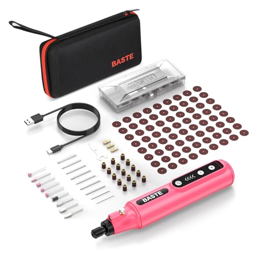 Baste Mini Cordless Rotary Tool Kit - 5 Speed 18000RPM, 109 Accessories 2000mAh Type-C Charging Power Rotary Tool for 3D Printing, DIY Crafts, Sanding, Polishing, Drilling, Etching, Engraving (Pink) - color: Pink
