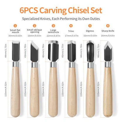 Wood Carving Tools Set - Chisel Set with Canvas Case, Carving Chisels Set Woodworking for Adults, Wood Whittling Knives Tools Set for Beginners, Hobbyists and Professionals