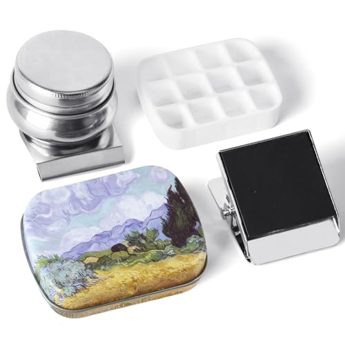 Portable Mini Tin Box,12-Well Empty Watercolor Palette,Small Paint Storage Travel Artist Outdoor Sketch Watercolor Kits with Magnetic Clip and Oil Pot.Wheat Field - color: Outdoor Painting Set-wheat Field