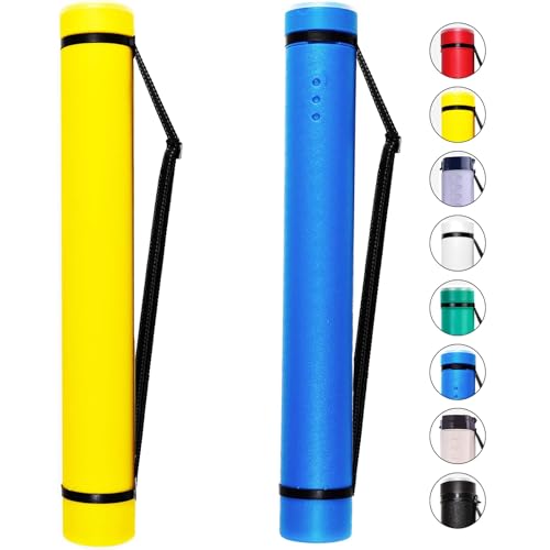2-Pack Extendable Poster Tubes Expand from 24.5” to 40” with Shoulder Strap | Carry Documents, Blueprints, Drawings and Art | Blue and Yellow Portable Durable Round Storage Cases with Lids and Labels - color: Blue and Yellow, size: large, style: Round
