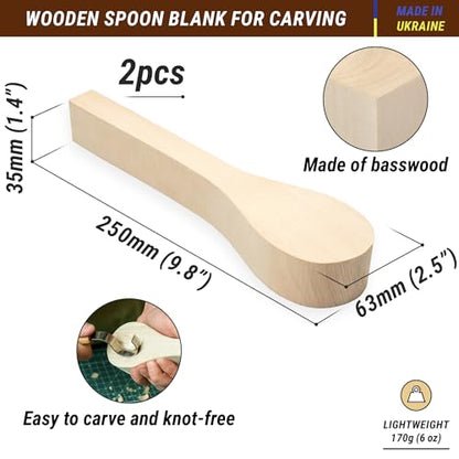 BeaverCraft Spoon Carving Blank BB1 Unfinished Wood for Whittling Tools, Spoon Carving Kit - Wood Carving Blocks Basswood for Crafts