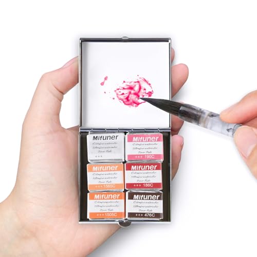 Mini Portable Handmade Artist Watercolor Paint Travel Metallic Box Set with 6 Solid Watercolor Half Pans (Each Capacity Approx 1.5ml) Pearlescent.Mix Color 06 - color: Solid Watercolor--mix Color 06