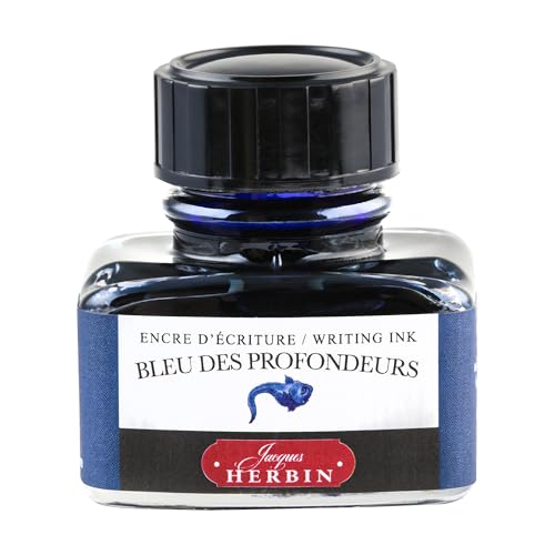 Jacques Herbin 13018T - 30ml Bottle of Ink for Fountain Pens and Rollerball Pens - Bleu des Profondeurs - color: Deep Blue, size: 1 fl oz