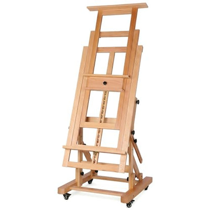 Wooden H-Frame Convertible Easel with 4 Lockable Wheels Adjustable Movable Tilting Easels Holds Canvas Art Up to 78.7In High for/Home/Studio/Outdoor