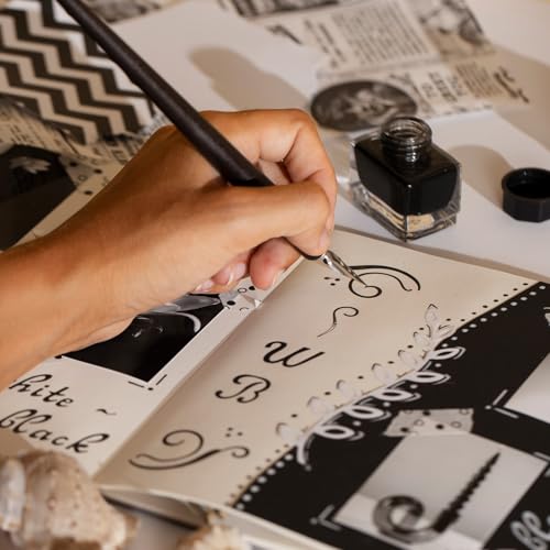 12PCS Comic Pen Nibs for Drawing, Oblique Calligraphy Dip Fluid Writer Pens, Wooden Drawing Pens Holder with 10 PCS Stainless Steel Pen Replacement Nibs Nib for Writing, Painting, Signing, Sketch - color: Brown + Black