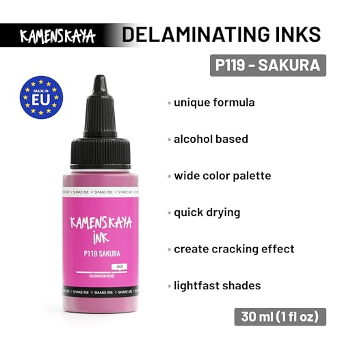 KAMENSKAYA Delaminating Alcohol Inks - Self-Splitting Alcohol Ink P-119 'Sakura' - 1 fl oz (30 ml) - color: P-119 'Sakura'