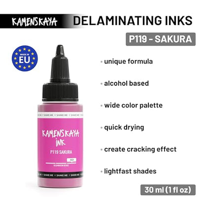 KAMENSKAYA Delaminating Alcohol Inks - Self-Splitting Alcohol Ink P-119 'Sakura' - 1 fl oz (30 ml) - color: P-119 'Sakura'