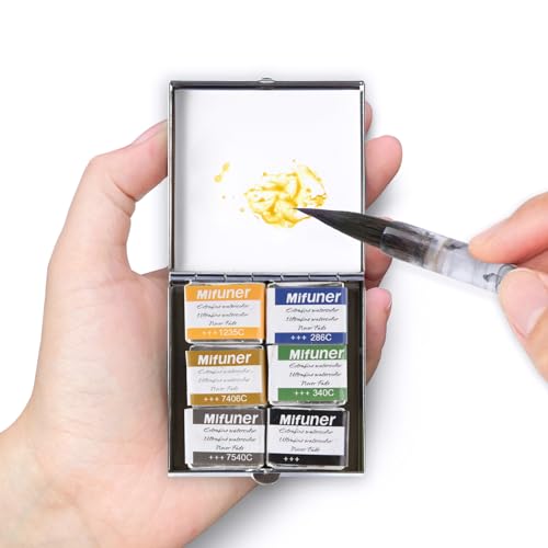 Mini Portable Handmade Artist Watercolor Paint Travel Metallic Box Set with 6 Solid Watercolor Half Pans (Each Capacity Approx 1.5ml) Pearlescent.Mix Color 03 - color: Solid Watercolor--mix Color 03