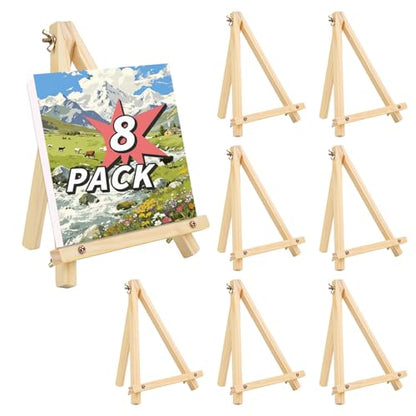 8 Pack 9 Inch Easel for Painting, Wooden Easel Stand for Sign Table Top Small Art Easel for Artists and Students