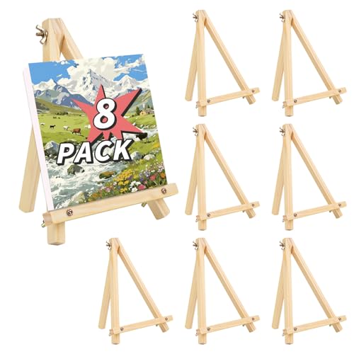 8 Pack 9 Inch Easel for Painting, Wooden Easel Stand for Sign Table Top Small Art Easel for Artists and Students