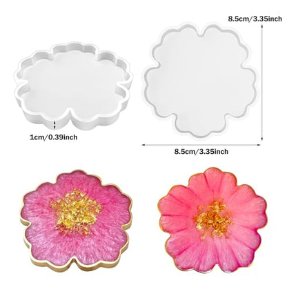 4 Pack 3.34 inches Flower Coaster Molds Coaster for Epoxy Resin Agate Coaster Cup Mat Molds for Resin Casting Silicone Molds for Making DIY Craft - color: Flower Coaster