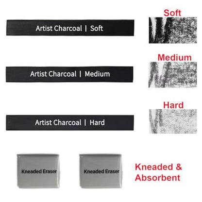 36 pcsPainting Set for Beginners and Artists, 28 Pieces Stencils, 6 PCS Compressed Charcoal Sticks, 2 Pack Kneaded Rubber Erasers Large Size, DIY Drawing Paint Back to School