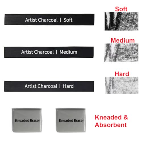 26 pcsPainting Set for Beginners and Artists, 18 Pieces Stencils, 6 PCS Compressed Charcoal Sticks, 2 Pack Kneaded Rubber Erasers Large Size, DIY Drawing Paint Back to School