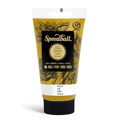 Speedball 3513 Water Soluble Block Printing Ink – Bold Color With Satin Finish AP Non-Toxic 2.5 Fl. Oz., Gold - color: Gold, size: 2.5 fl oz