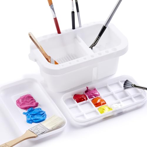 SEVENY Paint Brush Cleaner, Holder and Organizer with Palette, White | For Acrylic, For Watercolor, For Water-Based Paints - color: White