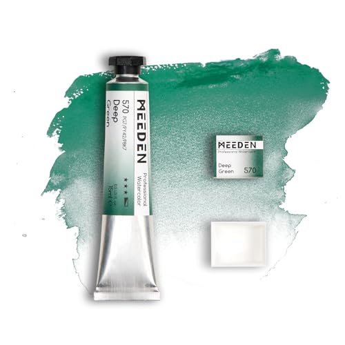 MEEDEN Professional Artist Watercolor Paint: Green Deep - 15ml/0.5oz Water Color Tube, Semi-Moist Pigment Half Pan and Empty Matching Half Pan for Artists Pros - color: Green Deep