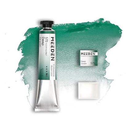 MEEDEN Professional Artist Watercolor Paint: Green Deep - 15ml/0.5oz Water Color Tube, Semi-Moist Pigment Half Pan and Empty Matching Half Pan for Artists Pros - color: Green Deep