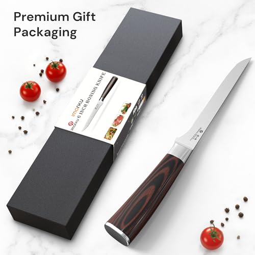 imarku Boning Knife, 6 Inch German High Carbon Stainless Steel Fillet Knife, Perfect for Meat Cutting, Pakkawood Handle, Gifts for Women and Men - color: Silver Brown Handle