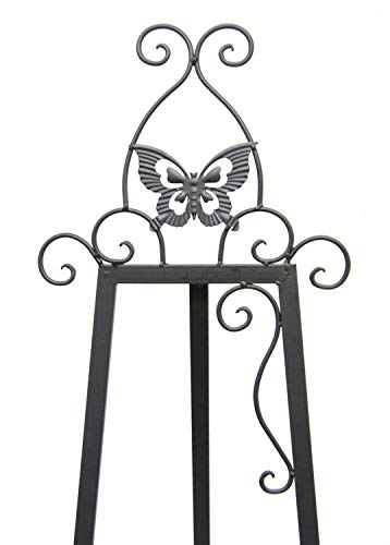 Designstyles Decorative Metal Easel Stand – Adjustable Floor Display for Art Pieces, Signs, Mirrors and Chalk/Dry Erase Boards - 61" Tall, Antique Finished Iron, Black – Butterfly Design – 2 Pack