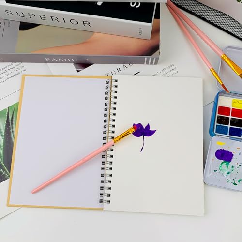 Set of 2, Each with 20 Sheets, 7.5 x 5.1 Inches, 140 lb Cold Press Watercolor Paper, 1150 GSM Brown Hard Cover, Spiral Bound, White Pages for Drawing and Painting