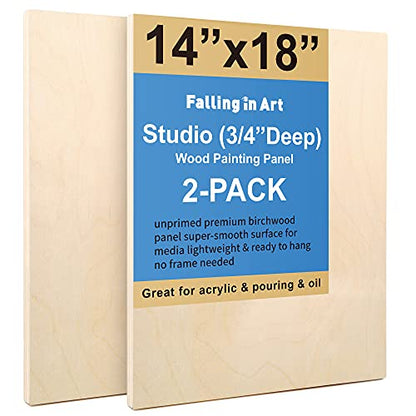Unfinished Birch Wood Canvas Panels Kit, Falling in Art 2 Pack of 14x18’’ Studio 3/4’’ Deep Cradle Boards for Pouring Art, Crafts, Painting, and More - size: 14*18 2-pack