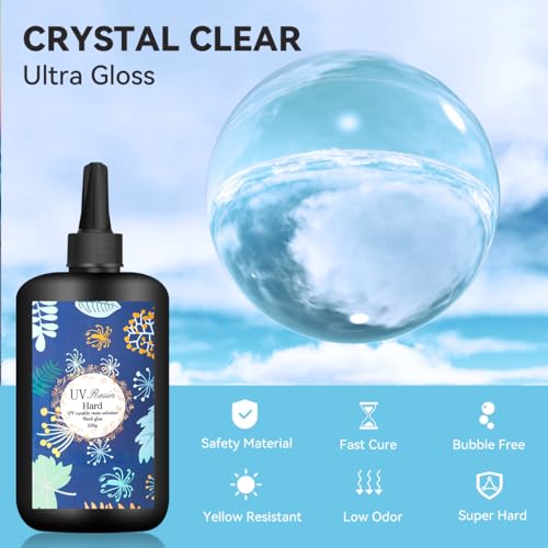 UV Resin 500g,Upgraded Crystal Clear Hard Ultraviolet Epoxy Resin Glue,Low Odor,Fast Curing UV Resin Kit for Jewelry Making,DIY Craft,Christmas Ornaments