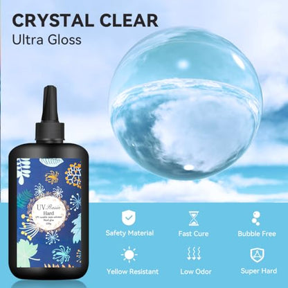UV Resin 500g,Upgraded Crystal Clear Hard Ultraviolet Epoxy Resin Glue,Low Odor,Fast Curing UV Resin Kit for Jewelry Making,DIY Craft,Christmas Ornaments