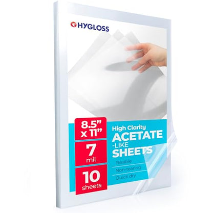 Hygloss 8.5" x 11" Acetate Paper - 7 Mil Clear Acetate Sheets for Crafts Projects, Classroom Stencil Sheets, Overhead Transparency Sheets for Projector, Clear Plastic Sheet (Not for Printers) 10 Pack - size: 8.5 x 11 inch, style: 10 Sheets
